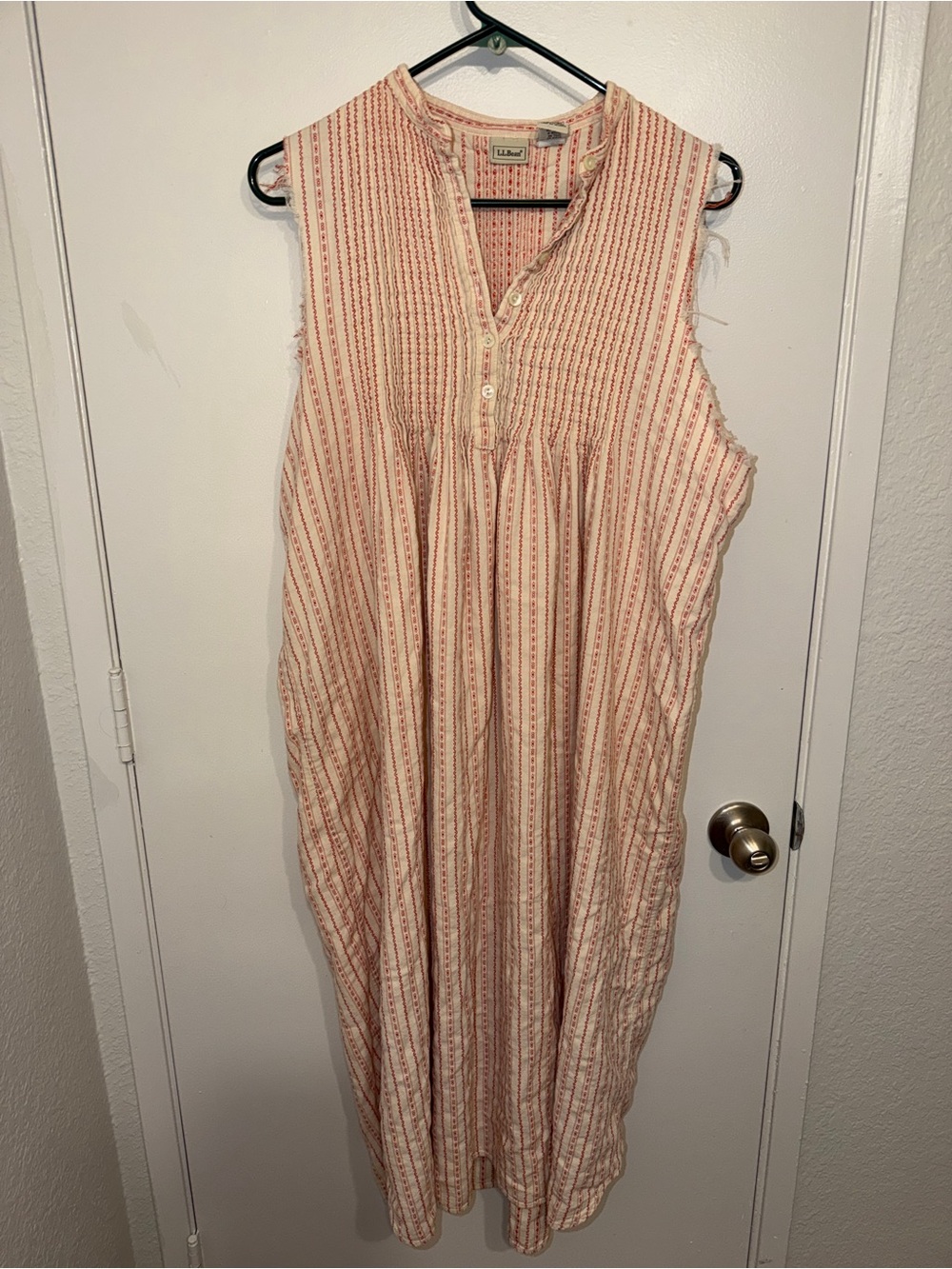 Vintage L.L Bean Sleeveless Striped Cotton Midi Dress / Nightgown